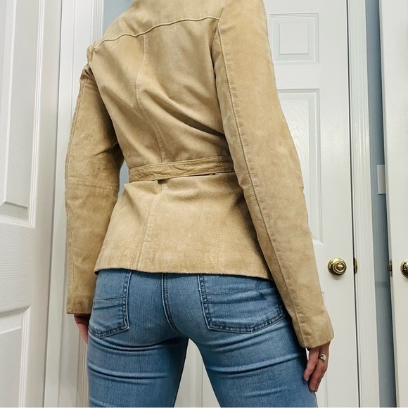 Vintage Leather Jacket Wilson’s Tan Belted Women’s Fitted Minimalist Medium - Picture 2 of 8